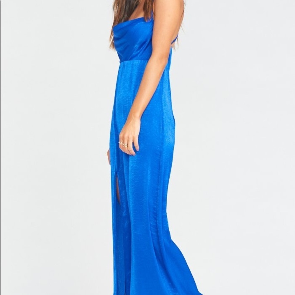 Show Me Your MuMu Royal Blue Sheen Winslet Cowl Spaghetti Strap Maxi Dress